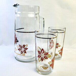 Cerve Devalbor Italy Vintage Glass Juice Pitcher Glasses Rose Pink Floral